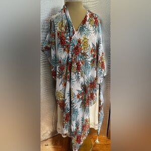 Mandee White Orange and Yellow Floral Scarf Tasseled Wrap